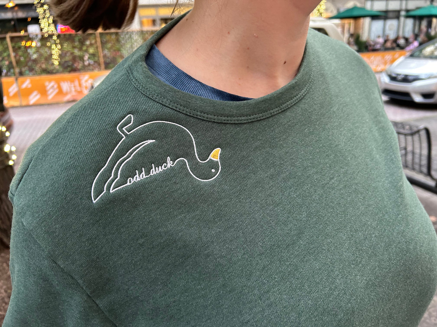 Embroidered Odd Duck Sweatshirt - Green - Oh, Hello Companies