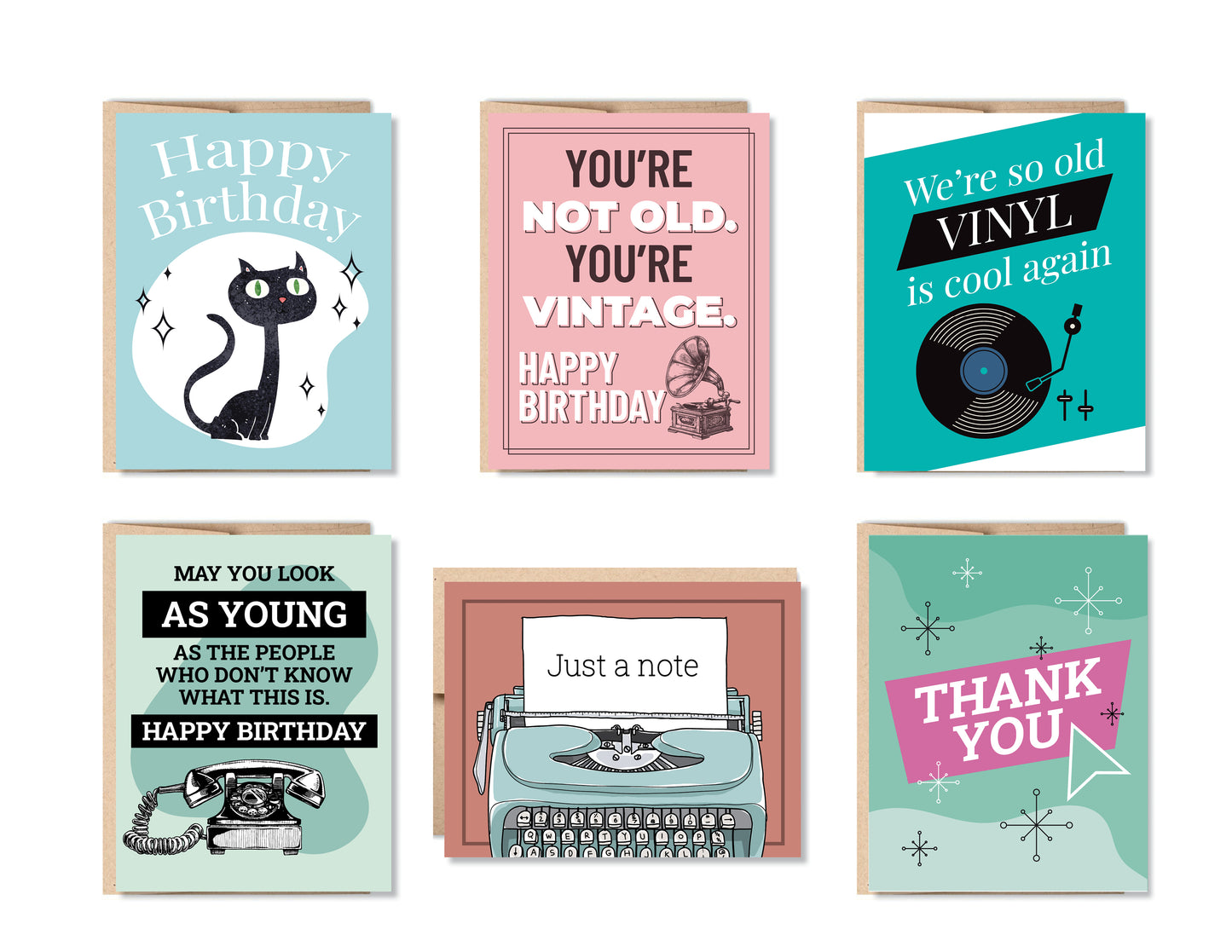 Retro Vibes Greeting Card Set or Single - Set #38 - Oh, Hello Companies