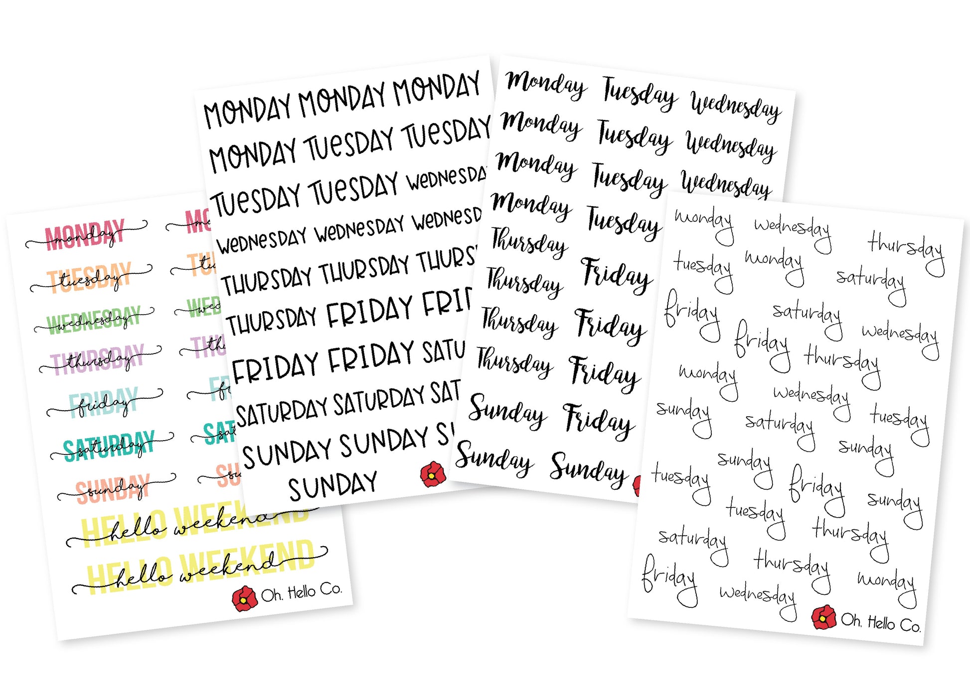 Days of the Week Stickers - Oh, Hello Stationery Co. bullet journal Erin Condren stickers scrapbook planner case customized gifts mugs Travlers Notebook unique fun 
