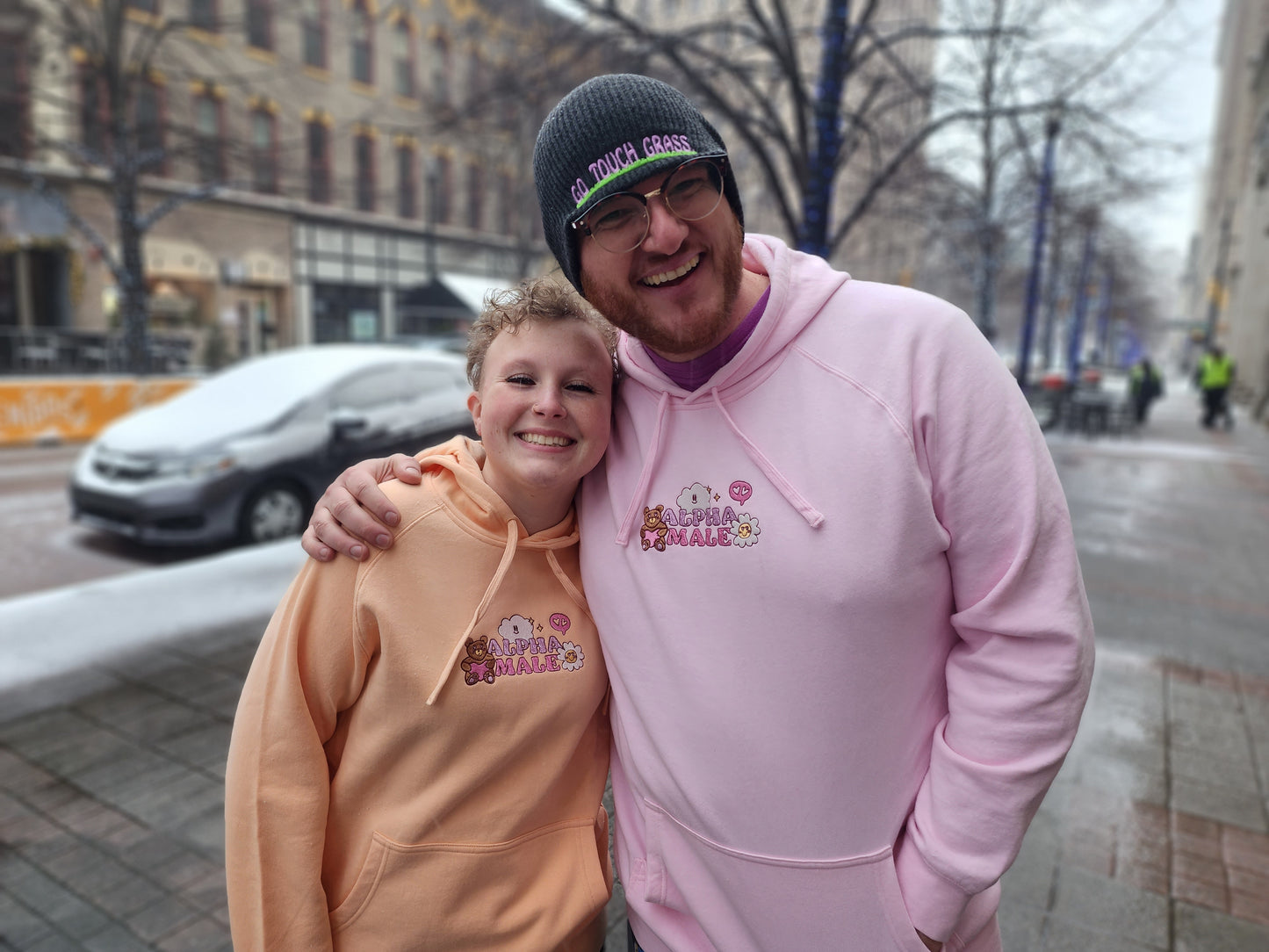 Embroidered Alpha Male Hoodie - Pink/Peach - Oh, Hello Companies