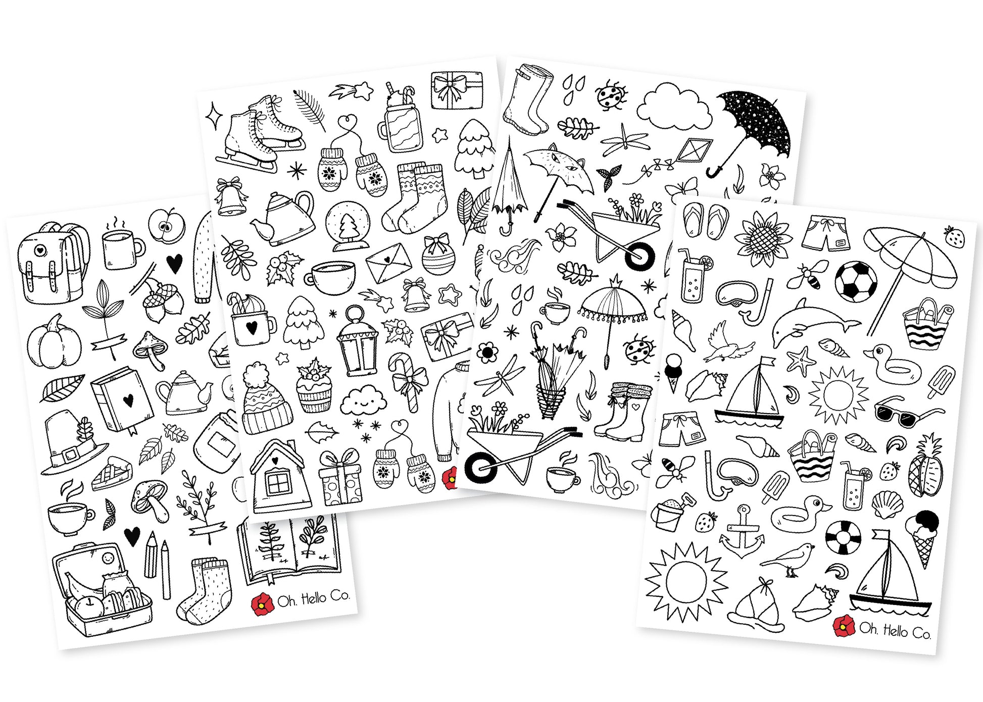 Doodle Seasons Variety Stickers - Oh, Hello Stationery Co. bullet journal Erin Condren stickers scrapbook planner case customized gifts mugs Travlers Notebook unique fun 