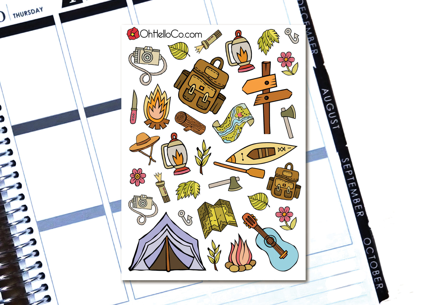 Camping and Travel Doodles - Printable Stickers for the Silhouette - Oh, Hello Stationery Co. bullet journal Erin Condren stickers scrapbook planner case customized gifts mugs Travlers Notebook unique fun 