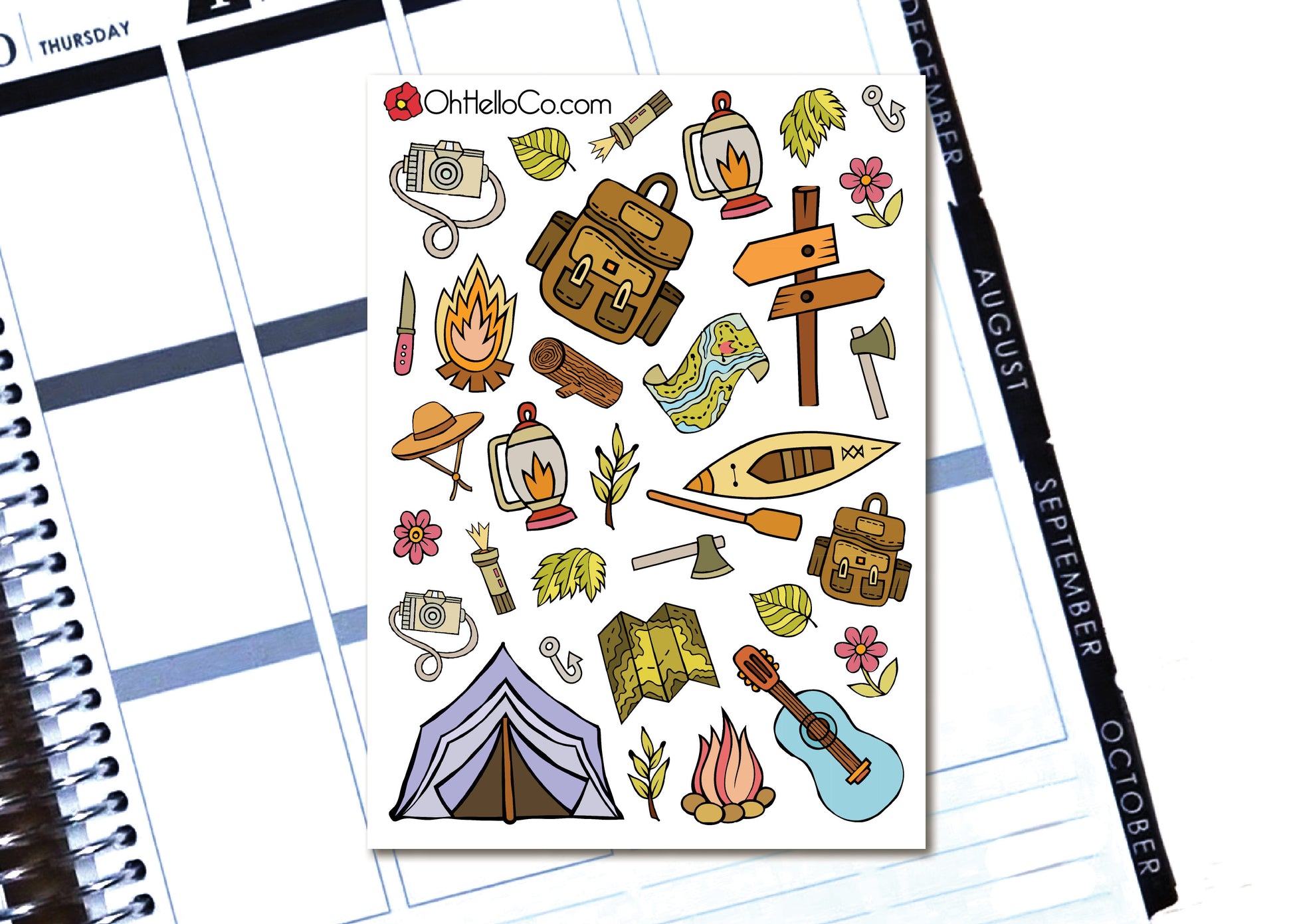 Camping and Travel Doodles - Printable Stickers for the Silhouette - Oh, Hello Stationery Co. bullet journal Erin Condren stickers scrapbook planner case customized gifts mugs Travlers Notebook unique fun 