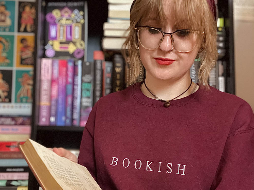 Embroidered Bookish Sweatshirt - Oh, Hello Companies
