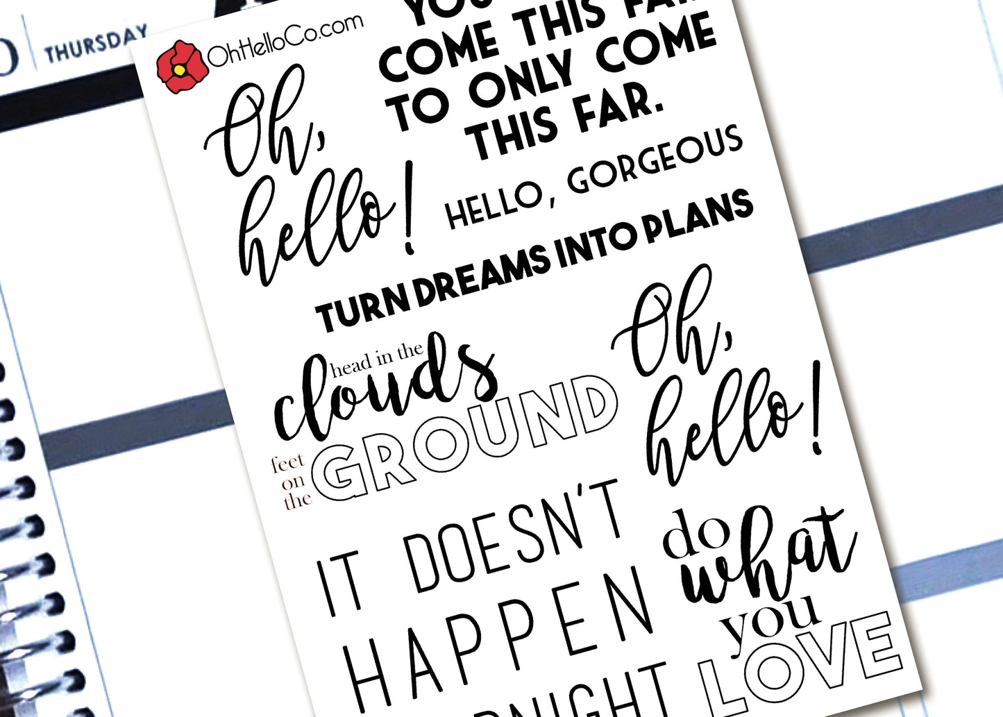 Inspiration Quotes - Printable Stickers for the Silhouette - Oh, Hello Stationery Co. bullet journal Erin Condren stickers scrapbook planner case customized gifts mugs Travlers Notebook unique fun 