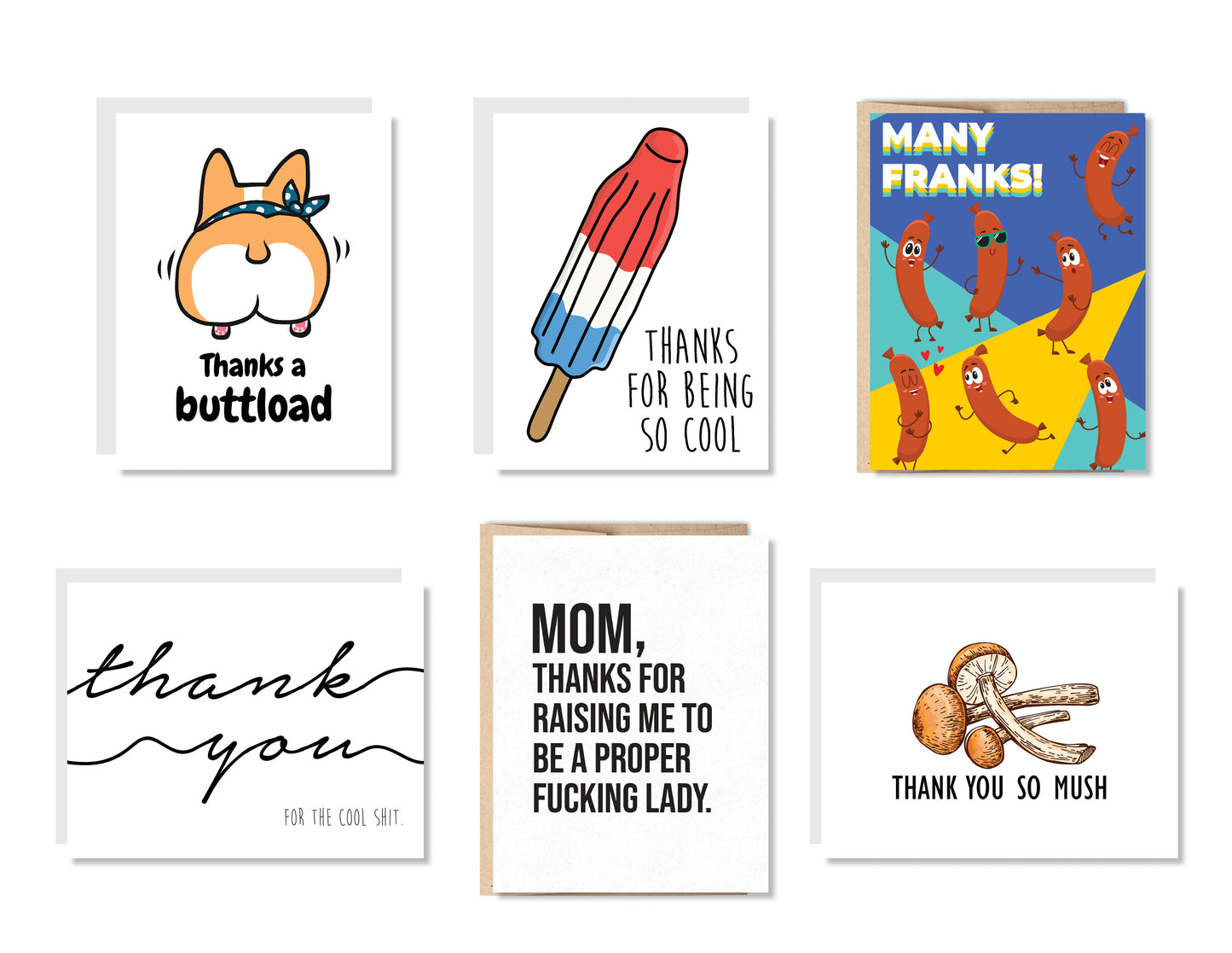 Funny Thank You Greeting Card Set or Single - Set #1 - Oh, Hello Companies